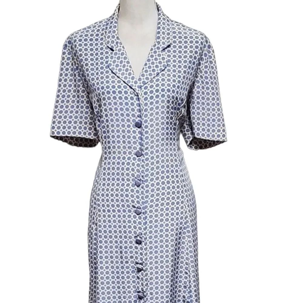 Leslie Fay 1980s Vtg maxi dress blue polka dot w/ short sleeves Summer Flowy